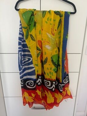 Bright Multicolor Floral & Stripe Scarf - Bold Yellow, Blue, Red
